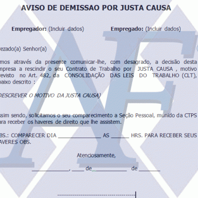 Modelo de Aviso Prévio - Demissão POR Justa Causa Funcionário