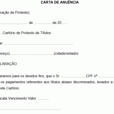 Modelo de Carta de Anuência - Baixa de Protesto