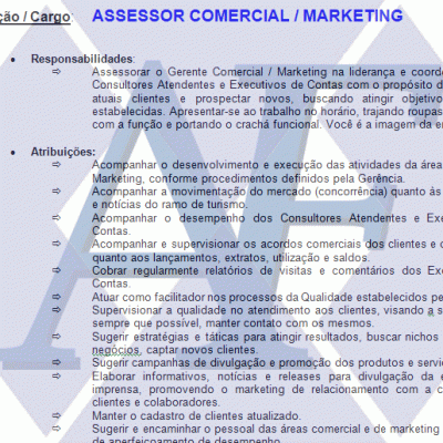 Modelo de Descrição de Cargo - Assessor Comercial e Marketing