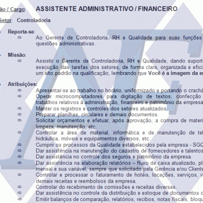Modelo de Descrição de Cargo - Assistente Administrativo e Financeiro