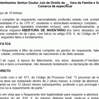 Exemplo de Petição Inventário Judicial - Proposto pelo 