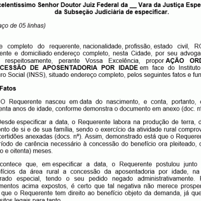 Exemplo de Petição Aposentadoria por Idade para 