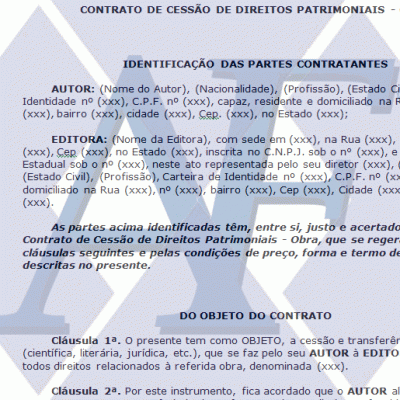 Exemplo de Contrato de Cessão de Direitos Patrimoniais - Obra Exemplo de Contrato de Cessão de Direitos Patrimoniais - Obra