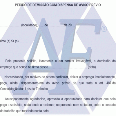 Modelo de Pedido de Demissão com Dispensa de Aviso Prévio