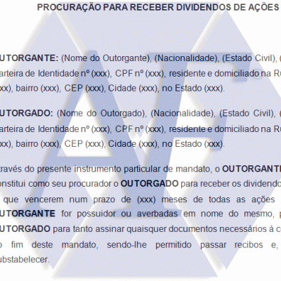 Exemplo de Procuração para receber dividendos de Ações Exemplo de Procuração para receber dividendos de Ações