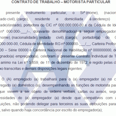 Exemplo de Contrato de Trabalho - Motorista Particular 