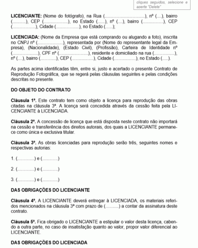 Modelo de Contrato de Prestação de Serviços Reprodução Fotográfica