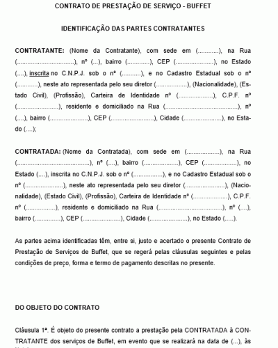 Modelo de Contrato de Prestação de Serviço - Buffet