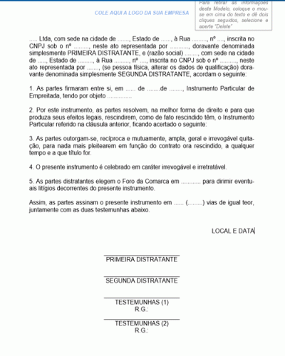 Modelo de Contrato de Prestação de Serviços Rescisão de Empreitada