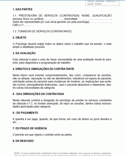 Modelo de Contrato de Prestação de Serviços Contratada