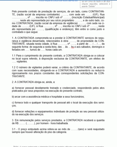 Modelo de Contrato de Prestação de Serviços de Vigilância