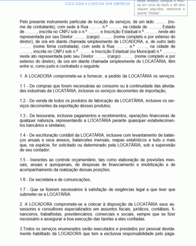 Modelo de Contrato de Prestação de Serviços Gerais entre Empresas