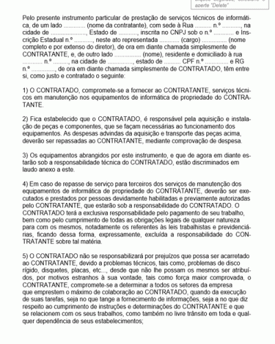 Modelo de Contrato de Prestação de Serviços Relativos a Informática