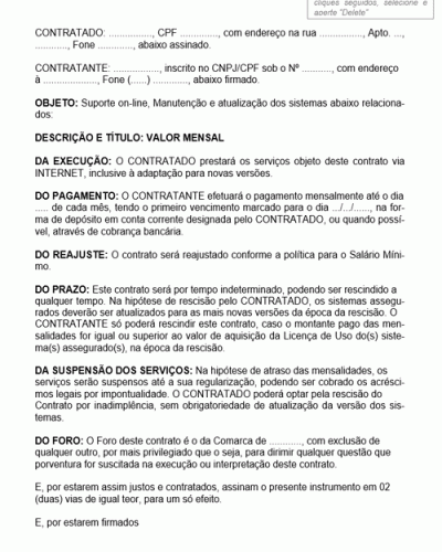 Modelo de Contrato de Prestação de Serviços Suporte On-Line