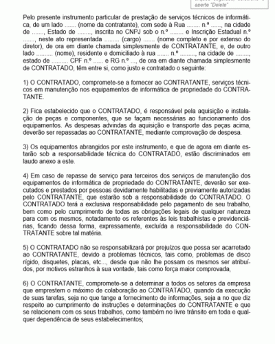 Modelo de Contrato de Prestação de Serviços Técnico de Informática para a Manutenção de Equipamentos