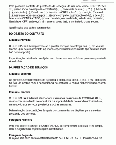 Modelo de Contrato de Prestação de Serviços de Transporte por Moto Boy