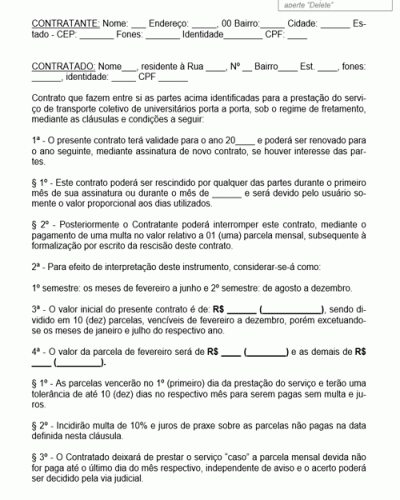 Modelo de Contrato de Prestação de Serviços de Fretamento Universitário