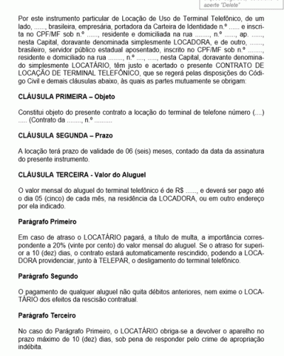 Modelo de Contrato de Prestação de Serviços de Uso de Terminal Telefônico