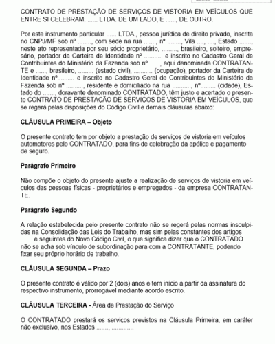 Modelo de Contrato de Prestação de Serviços de Vistoria de Veículos