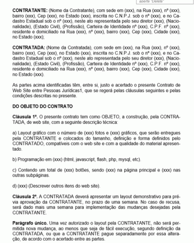 Modelo de Contrato de Prestação de Serviços de Web Site entre Pessoas Jurídicas