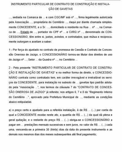 Modelo de Contrato Acessório Vinculado à Compra e venda onerosa de Jazigos