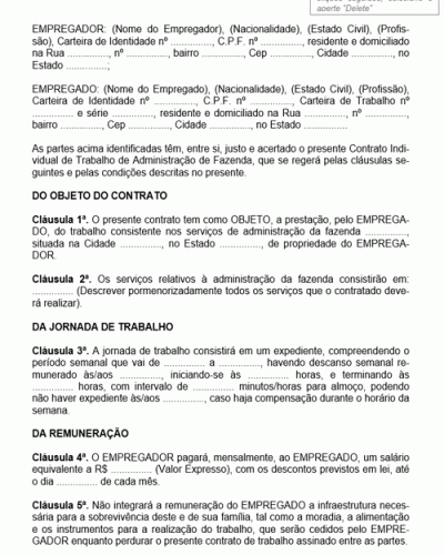 Modelo de Contrato de Administração de Fazenda