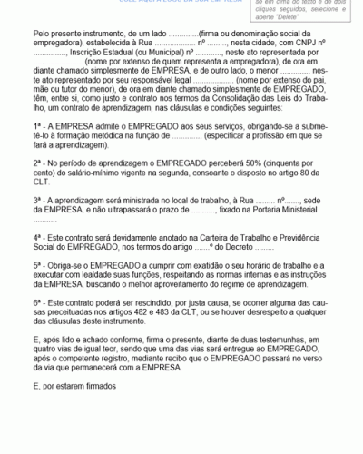 Modelo de Contrato de Aprendizagem com Cláusula de Rescisão por Justa Causa