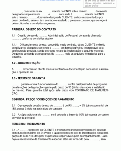 Modelo de Contrato de Cessão de Uso de Administração de Pessoas