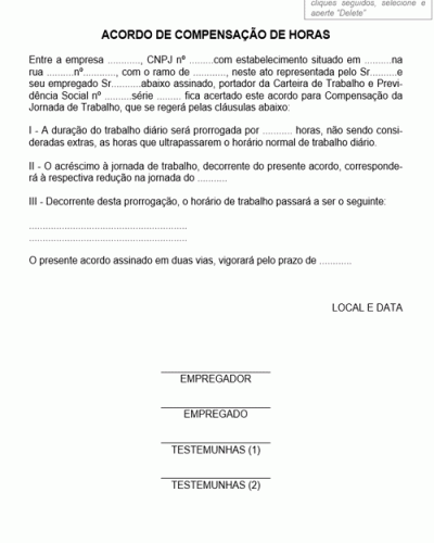 Modelo de Contrato de Compensação de Horas