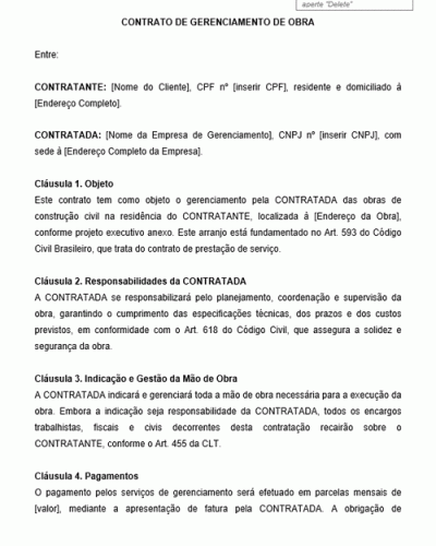 Modelo de Contrato de Gerenciamento de Obra