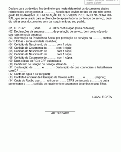 Modelo de Recibo de Entrega de Documentos