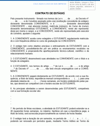 Modelo de Contrato de Estágio Universitário