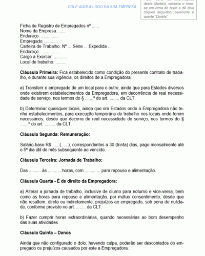 Modelo de Contrato de Experiência onde Empregado pode ser Transferido de Local