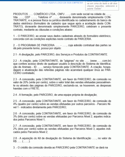 Modelo de Contrato de Parceria de Trabalho