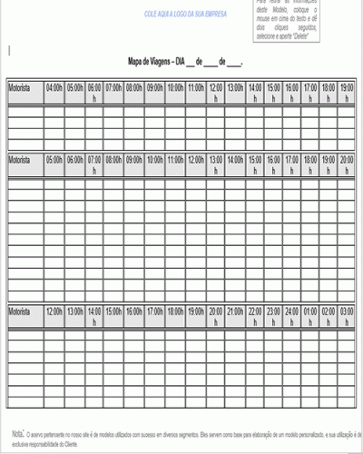 Modelo de Mapa de Viagens de Motoristas - Controle