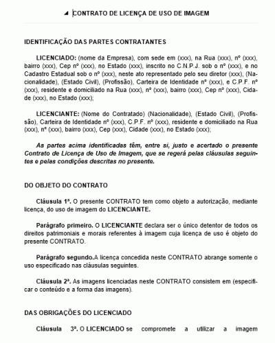 Modelo de Termo de Contrato de Licença de Uso de Imagem