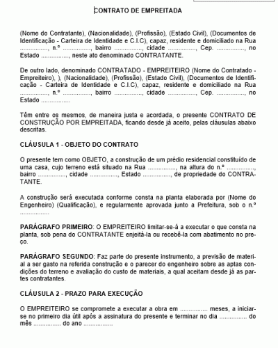 Modelo de Contrato de Empreitada para Construção de Prédio Residencial