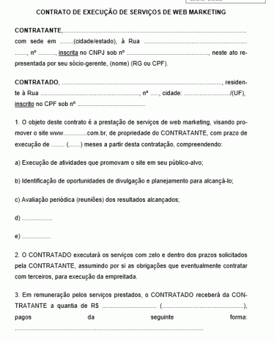 Modelo de Contrato de Execução de Serviços de Web Marketing