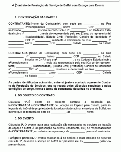 Modelo de Contrato de Prestação de Serviço de Buffet com Espaço para Evento