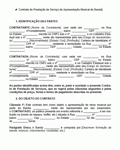 Modelo de Contrato de Prestação de Serviço de Apresentação Musical de Banda  - Música Festa Evento