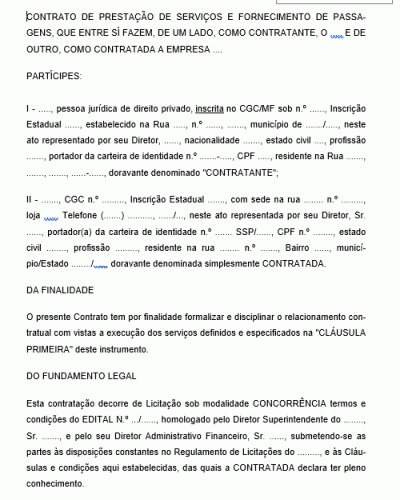 Modelo de Contrato para Fornecimento e Emissão de Passagens Aéreas