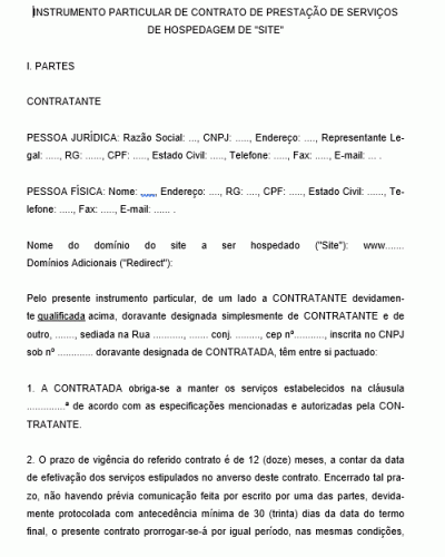 Modelo de Contrato de Prestação de Serviço de Hospedagem de Site