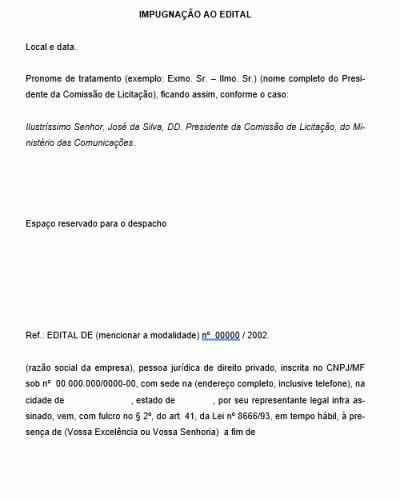 Modelo de Requerimento de Licitação para Impugnar Edital