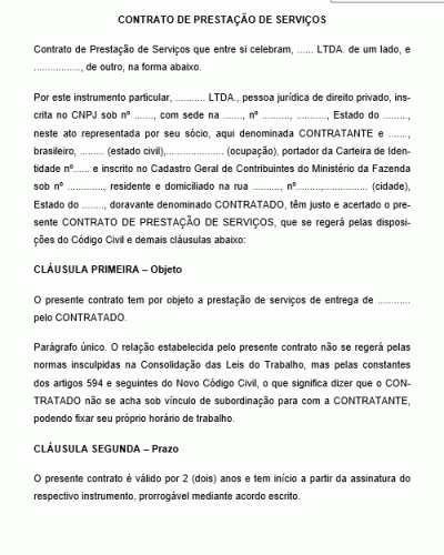 Modelo de Contrato de prestação de serviços autônomos de entrega de objetos (motoboy)