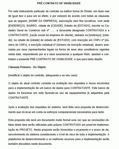 Modelo de Pré contrato de prestação de serviços de formação de banco de dados