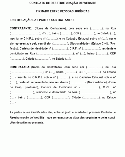 Modelo de Contrato de reestruturação de website Firmado entre pessoas jurídicas (PJ)