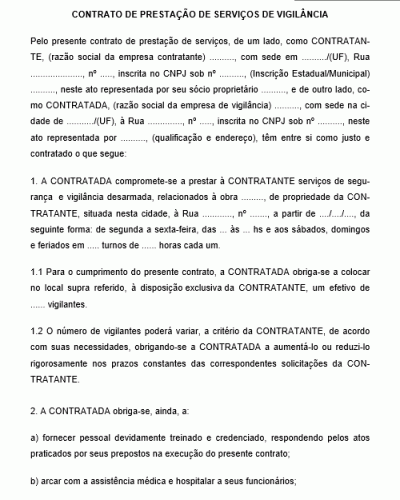 Modelo de Contrato de Serviços de Vigilância - Segurança