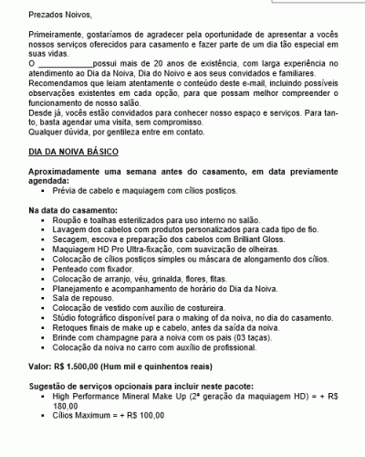 Modelo de Carta para Apresentação de Proposta Comercial para Cabeleireiros - Salão de Beleza e Cabeleireiro