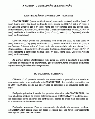 Modelo de Contrato de Mediação de Exportação