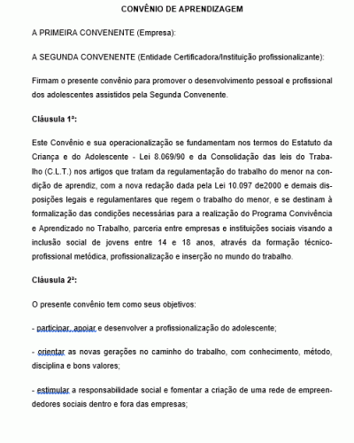 Modelo de Convênio firmado entre Instituição de Ensino e Empresa